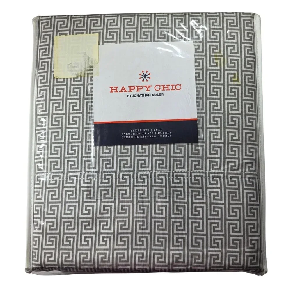 Happy Chic Jonathan Adler Full Sheet Set Greek Key Geometric Pattern neutral